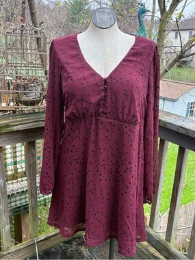 Forever 21+ Burgundy Black Polka Dot Long Sleeve Dress Women’s Plus Size 3X